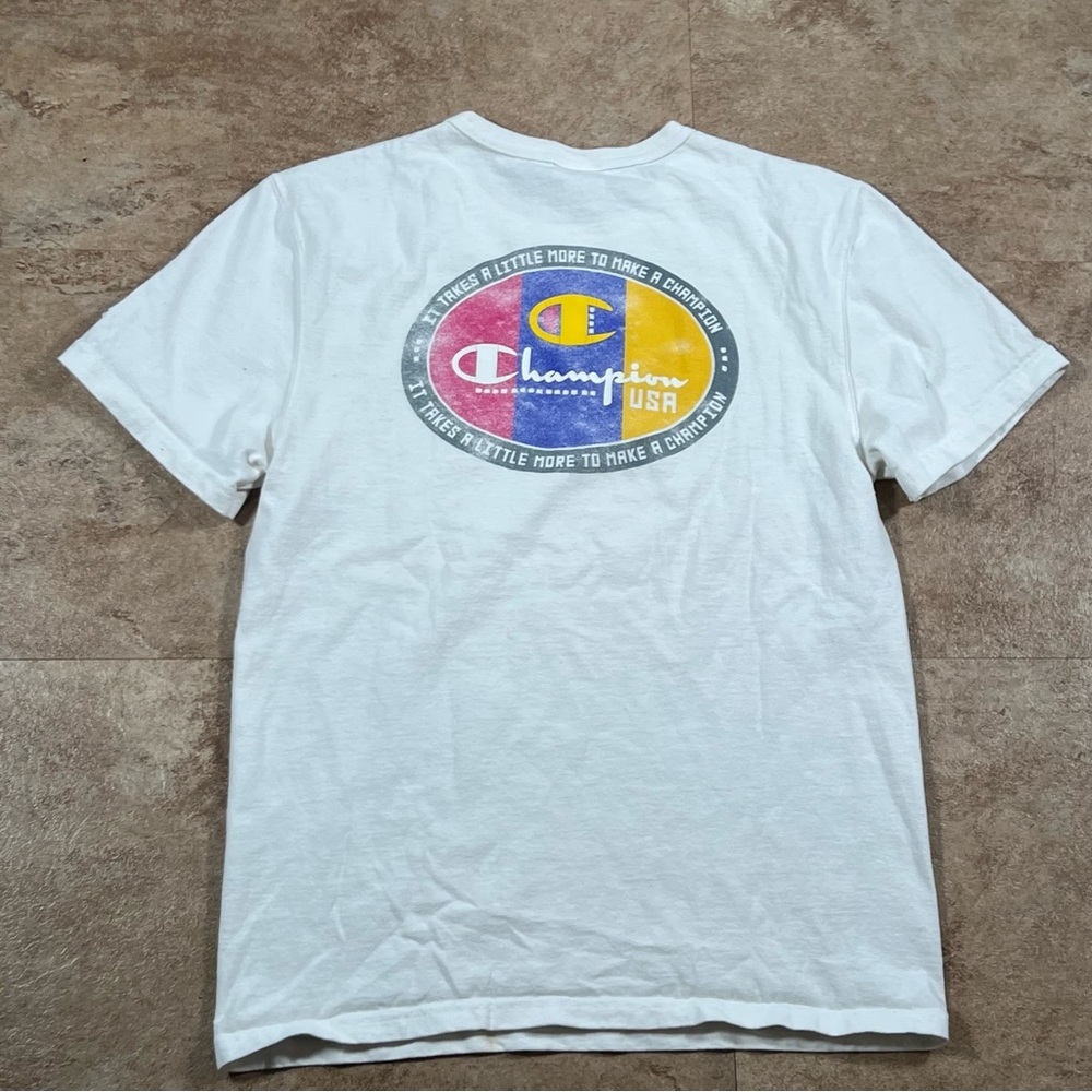 vintage champion it takes a little more to make a champion tshirt 90s Color lock